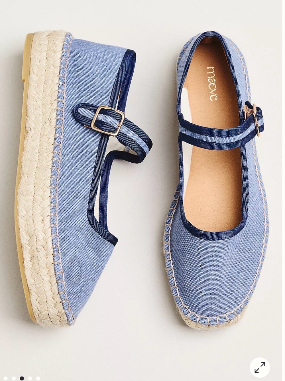 NWT Maeve Blue Canvas Espadrille Mary Jane Flats with Navy Trim